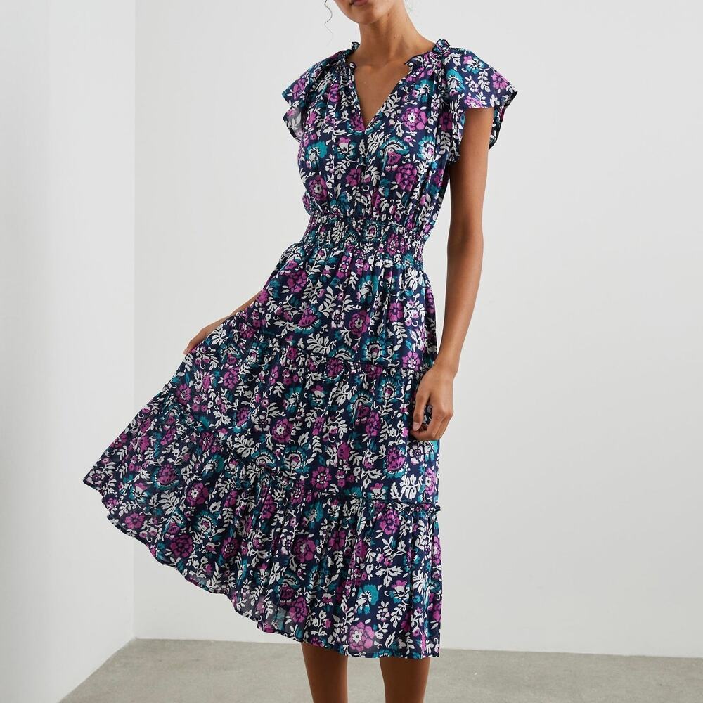 Rails Amellia Midi Dress in "Woodblock Floral" 100% Cotton Blue Size XL - Picture 4 of 13